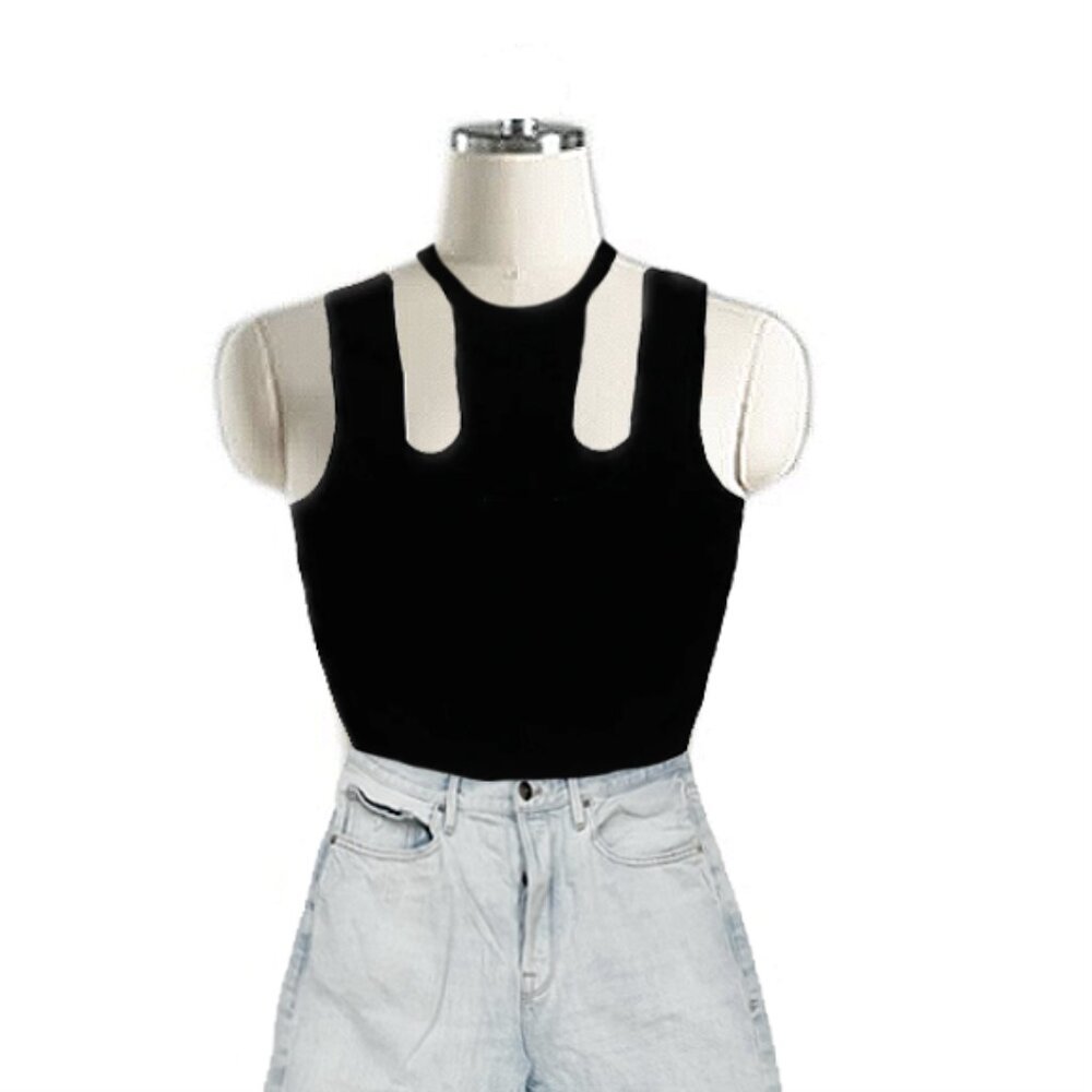 zara | black sleeveless cutout double straps cropped fitted halter neck tank top